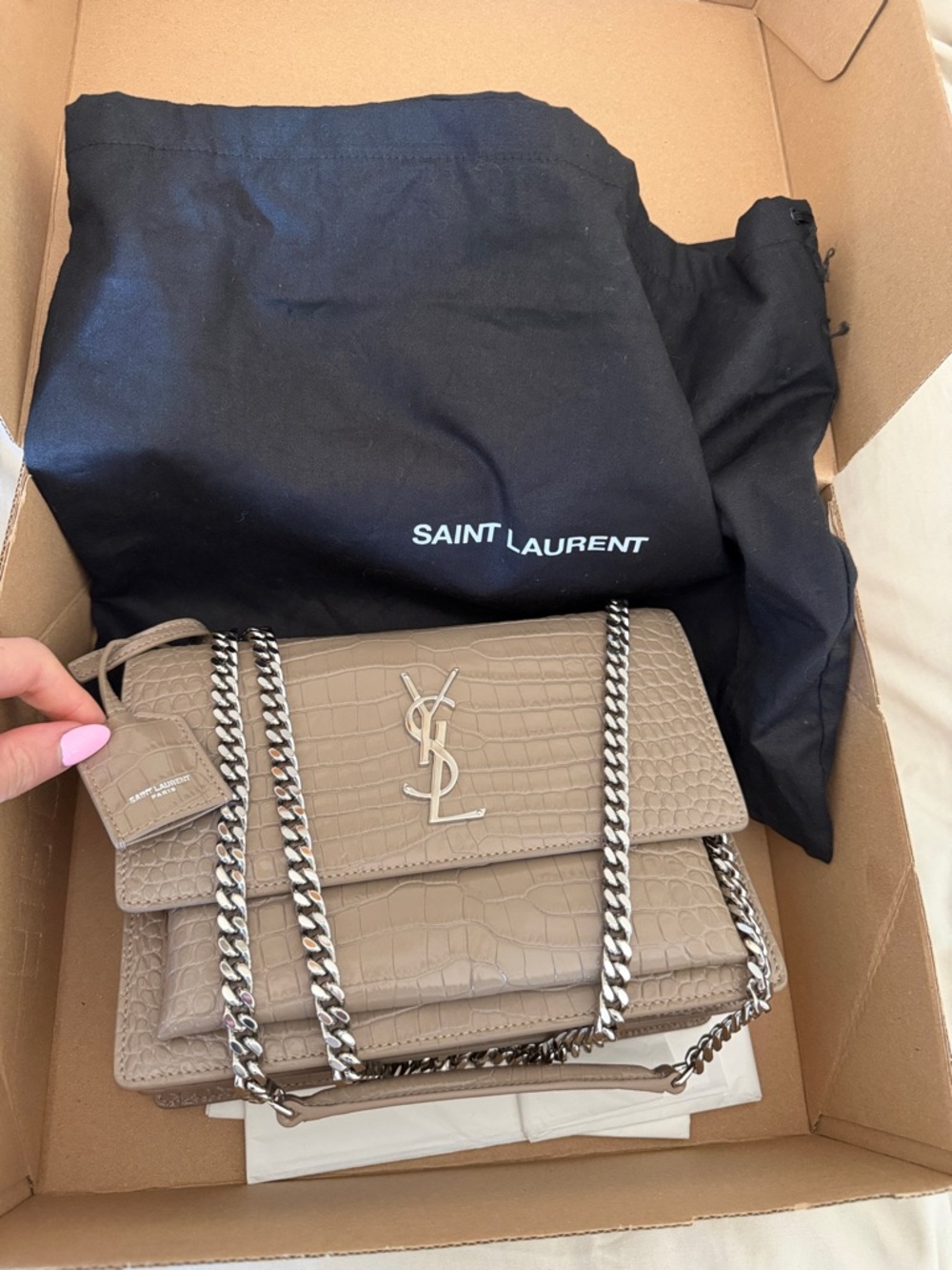 ‼️ SOLD ‼️ New Saint Laurent Crocodile Embossed Leather Chain Shoulder Bag